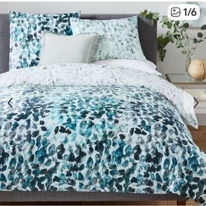 West Elm Teal and White Duvet Cover Set w/ Euro Shams